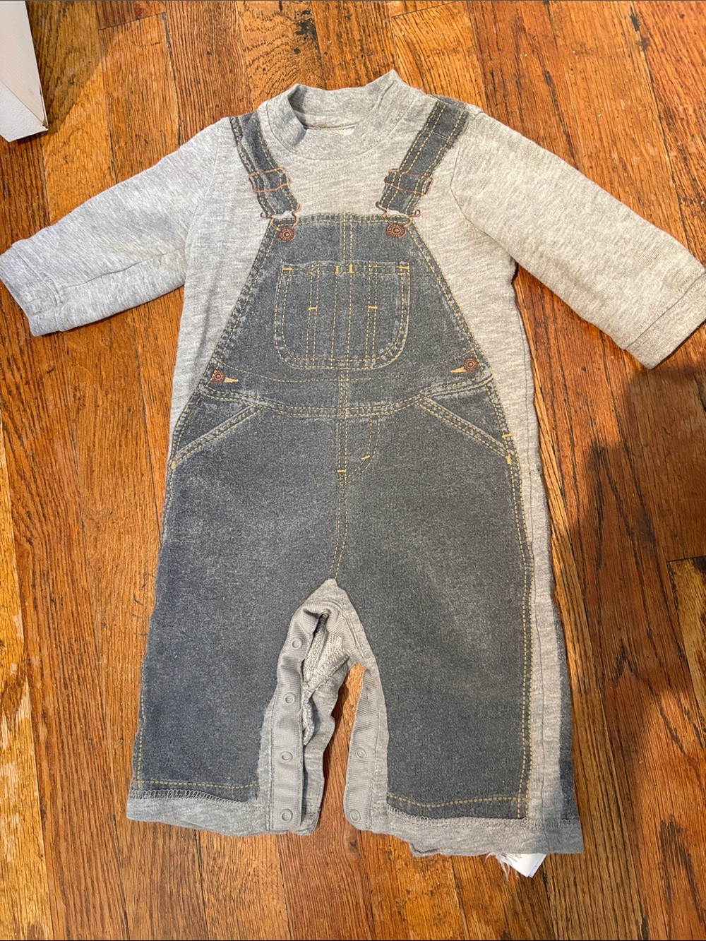 Levi's Grey Faux Denim Overalls Romper